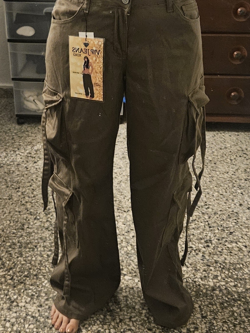 VIP Men's Olive Cargo Pants with Side Straps